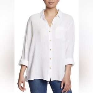 Anne Klein Gauze Button Up Shirt Long Sleeve Casual Minimalist Size Large